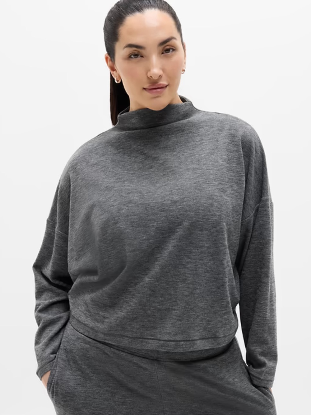 Athleta Sunday Rib Mock Neck Dolman Sweater Top Gray Medium $99